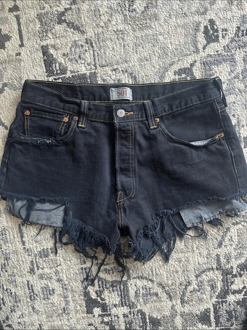 Levi's Black Frayed Hem Denim Shorts
